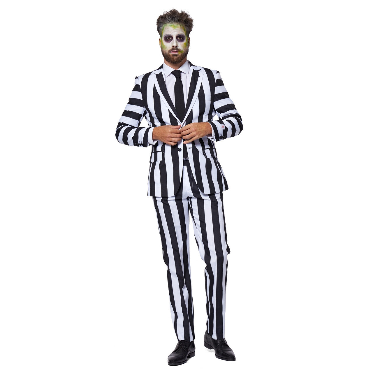Op deze afbeelding zie je een Kostuums, van het merk Opposuits. Zwart Wit Gestreepte Beetlejuice Art Opposuit Man Kostuum