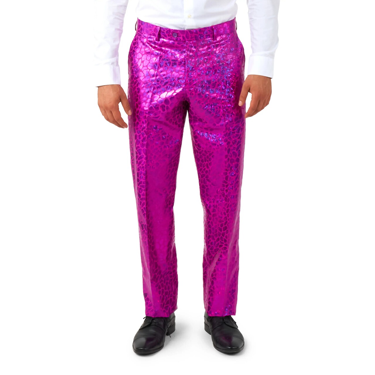 Op deze afbeelding zie je een Kostuums, van het merk Opposuits. Peppy Pink Slangen Print Man Kostuum