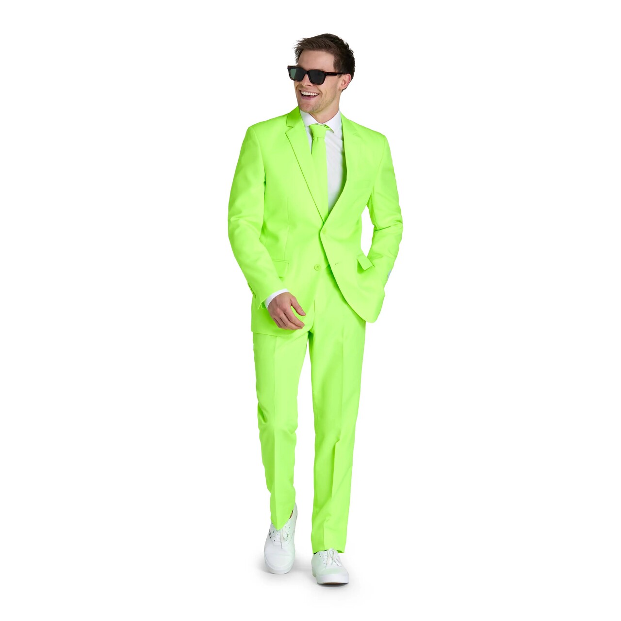 Op deze afbeelding zie je een Kostuums, van het merk Opposuits. Neon Lucky Lime Lucas Man Kostuum