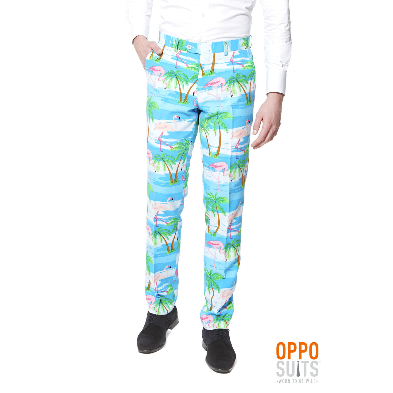 Op deze afbeelding zie je een Kostuums, van het merk Opposuits. Miami Flaminguy Opposuits Man Kostuum