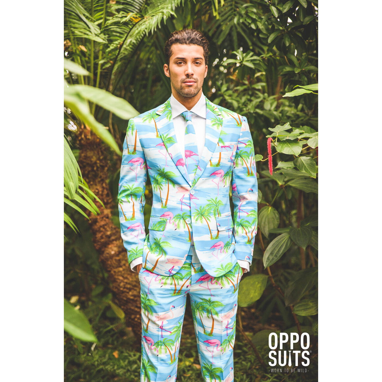 Op deze afbeelding zie je een Kostuums, van het merk Opposuits. Miami Flaminguy Opposuits Man Kostuum