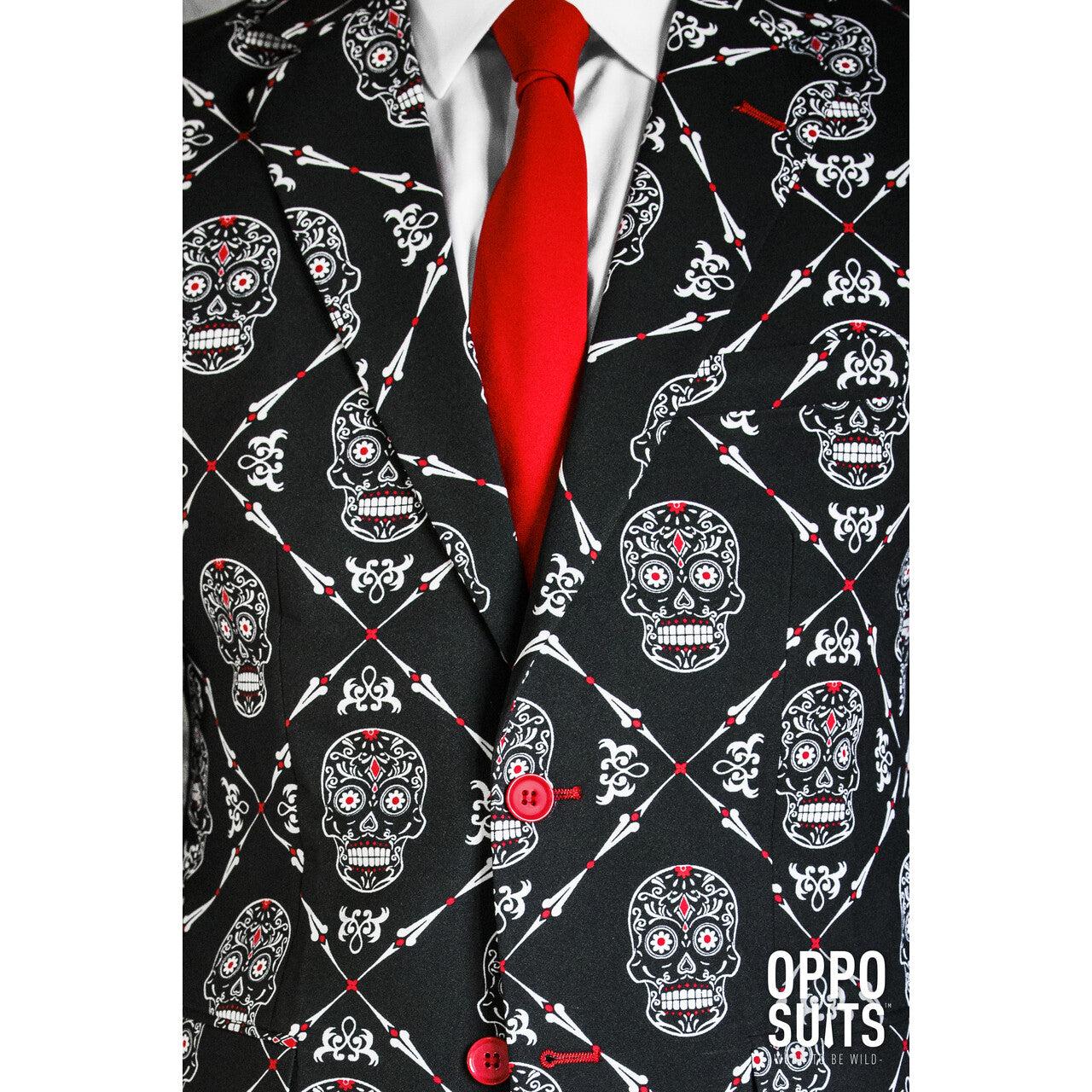 Op deze afbeelding zie je een Kostuums, van het merk Opposuits. Dia De Los Muertos Haunting Hombre Opposuit Man Kostuum