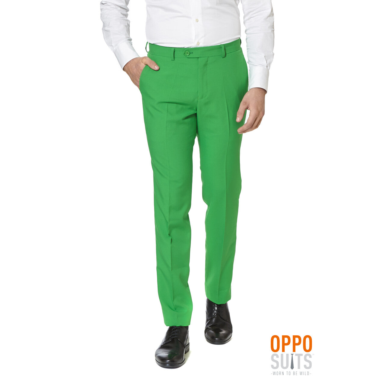 Op deze afbeelding zie je een Kostuums, van het merk Opposuits. Flashy Green And Gold Opposuit Man Kostuum