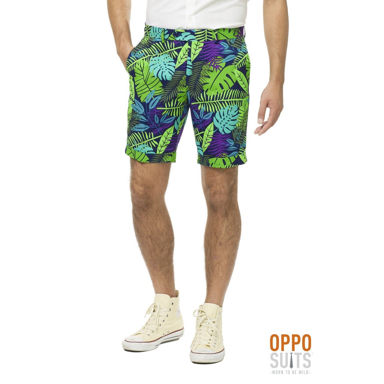 Op deze afbeelding zie je een Kostuums, van het merk Opposuits. Juicy Jungle Tropische Varens Zomer Man Kostuum