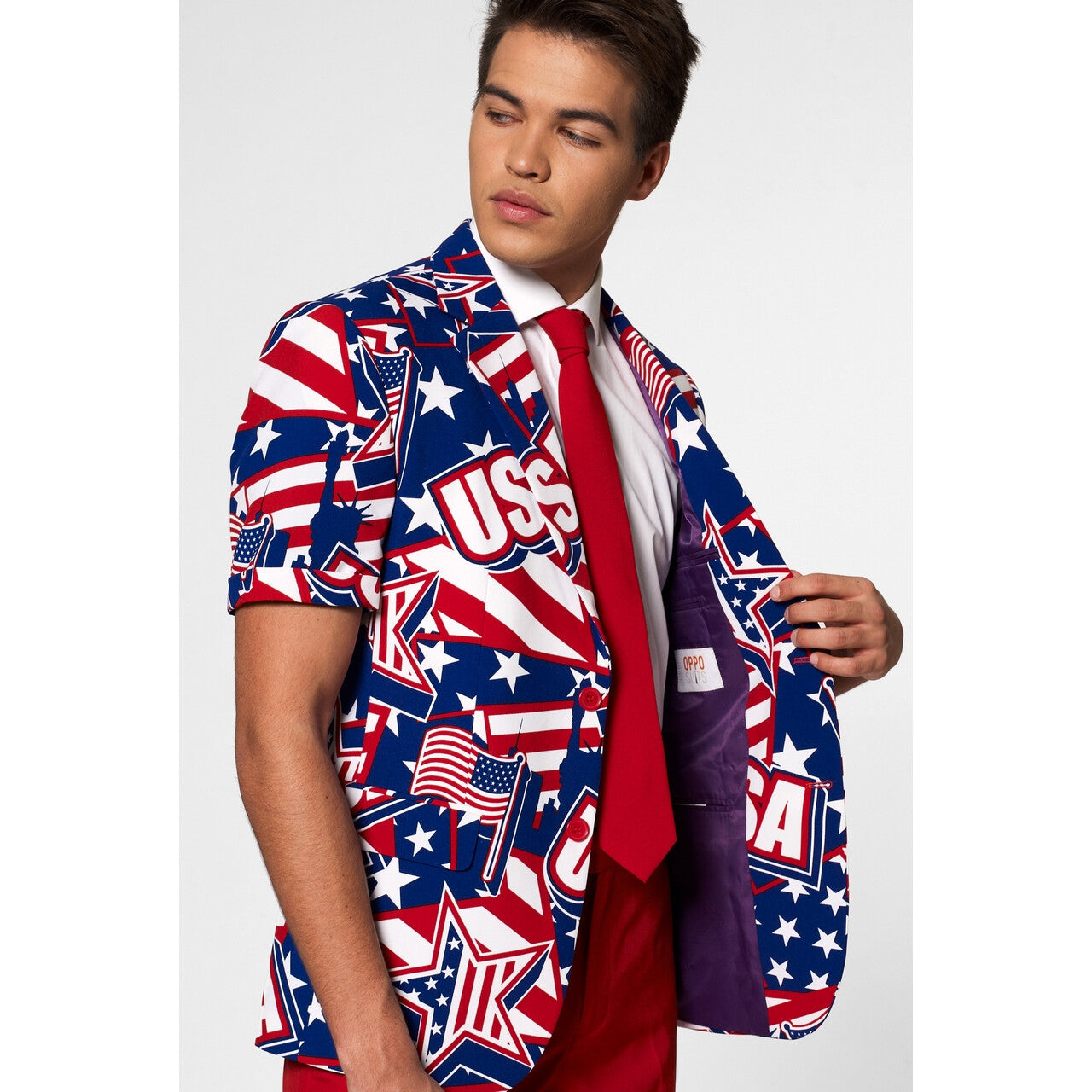 Op deze afbeelding zie je een Kostuums, van het merk Opposuits. Mighty Murica Zomer Man Kostuum