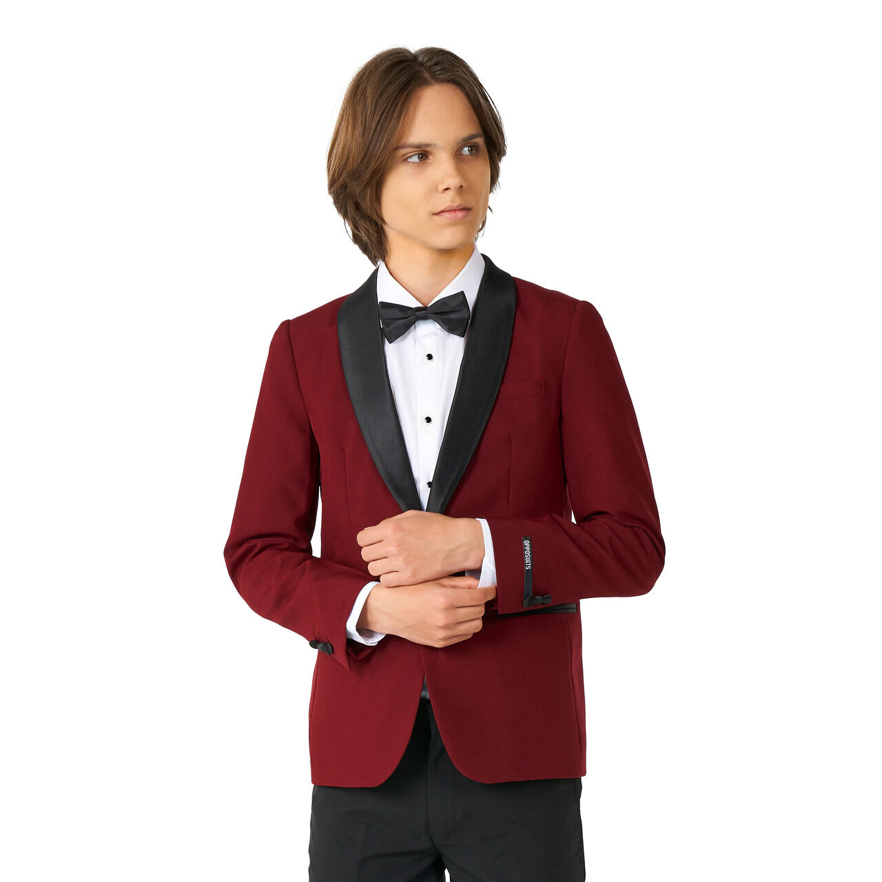 Op deze afbeelding zie je een Kostuums, van het merk Opposuits. Teen Boys Hot Burgundy / Zwarte Broek Jongen Kostuum