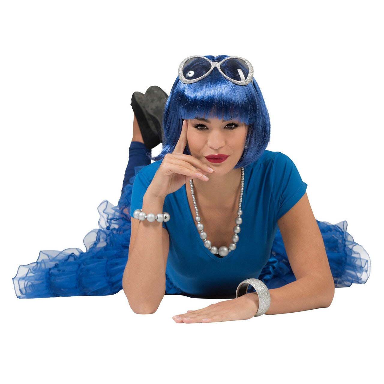 Op deze afbeelding zie je een Kostuums, van het merk Pierros. Fleurige Blauwe Petticoat Karina Vrouw Kostuum