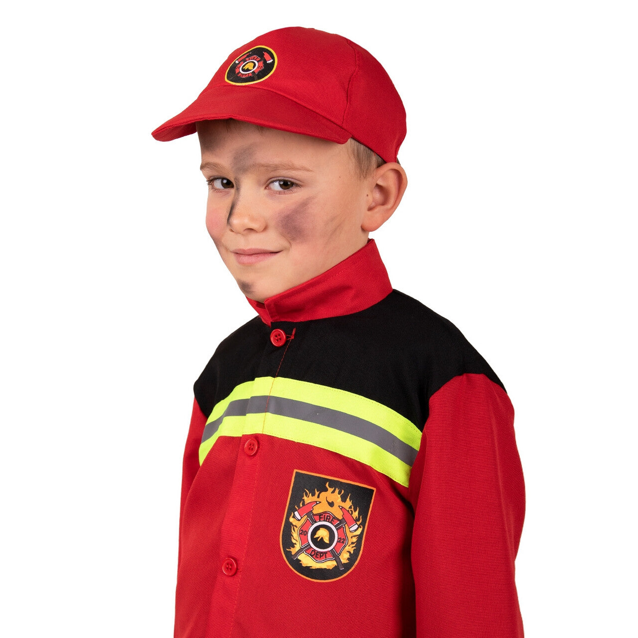 Op deze afbeelding zie je een Kostuums, van het merk PartyXplosion. Heldhaftige Vrijwillige Brandweerman Victor Jongen Kostuum