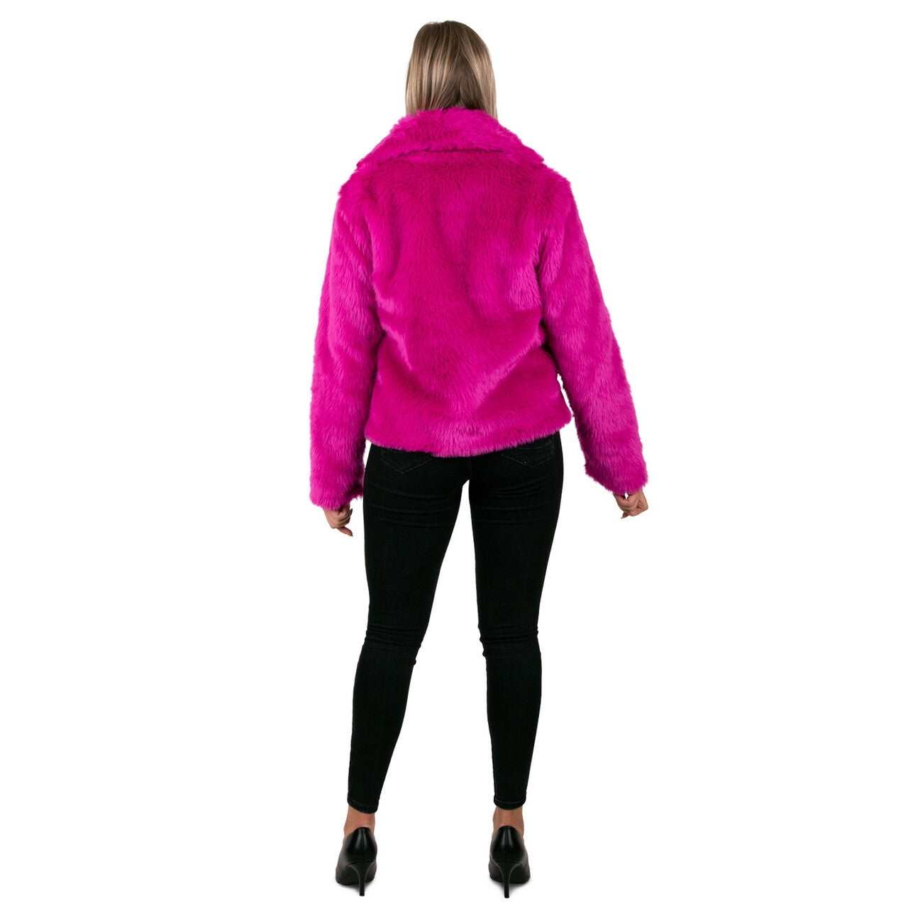 Op deze afbeelding zie je een Kostuums, van het merk PartyXplosion. Donkerroze Bontjas Popster Donna Vrouw