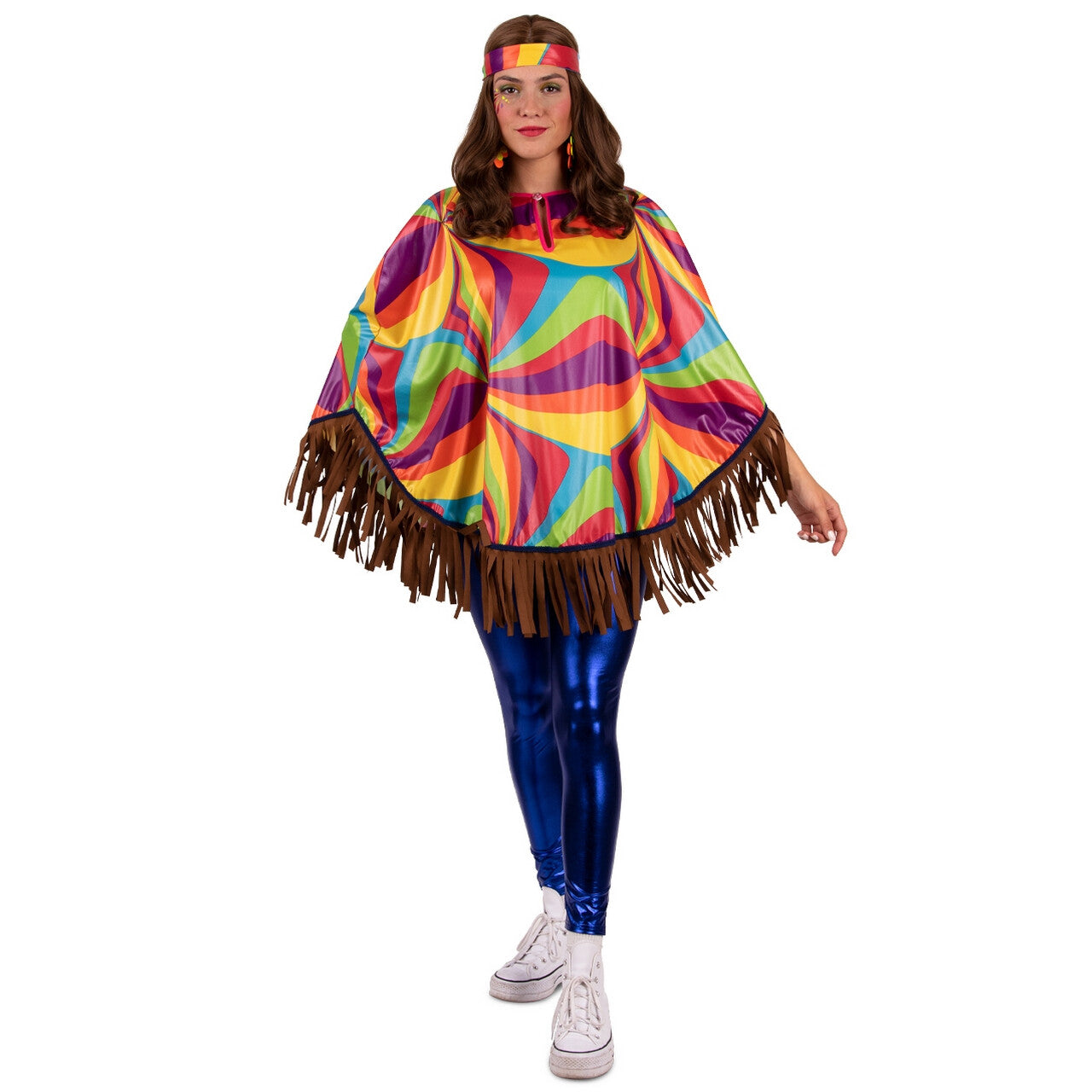 Op deze afbeelding zie je een Kostuums, van het merk PartyXplosion. Psychedelische Hippie Poncho