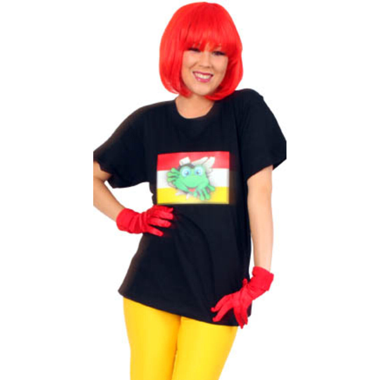 Op deze afbeelding zie je een Kostuums, van het merk PartyXplosion. T-Shirt Zwart Met Verlichting Oeteldonk (Reageert Op Geluid) Man Kostuum