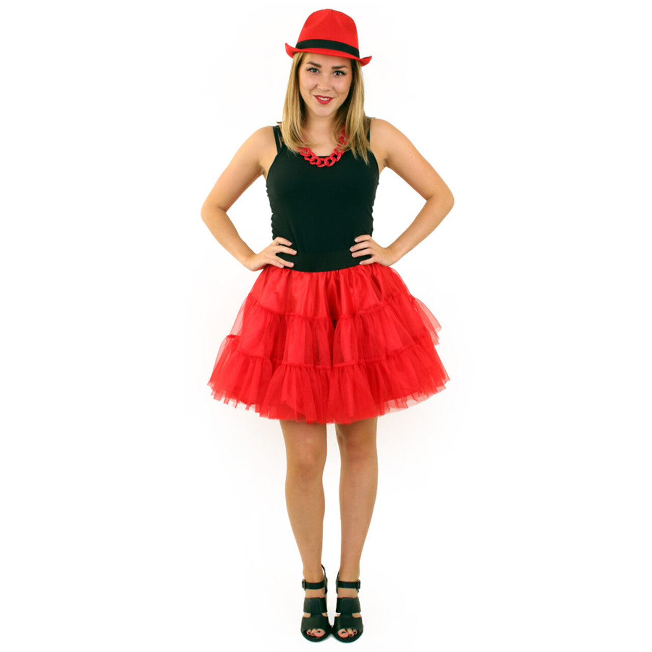 Op deze afbeelding zie je een Kostuums, van het merk PartyXplosion. Rock And Roll Petticoat 3 Lagen Rood Vrouw