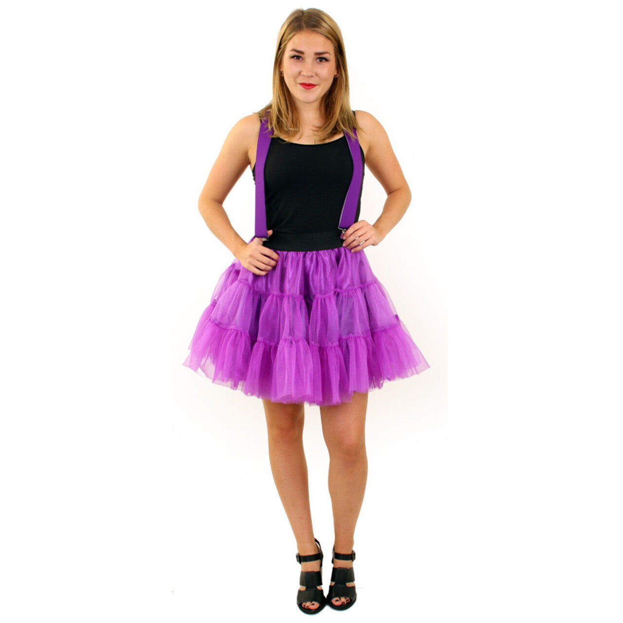 Op deze afbeelding zie je een Kostuums, van het merk PartyXplosion. Rock And Roll Petticoat 3 Lagen Paars Vrouw