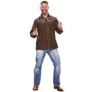 Op deze afbeelding zie je een Kostuums, van het merk PartyXplosion. Country Blouse Linedance Bruin Man