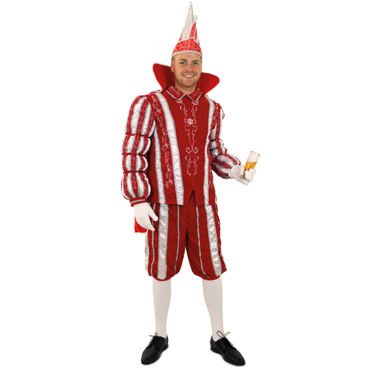 Op deze afbeelding zie je een Kostuums, van het merk PartyXplosion. Prins Carnaval 11 November Rood Wit Man Kostuum