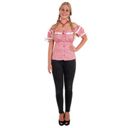 Op deze afbeelding zie je een Kostuums, van het merk PartyXplosion. Tiroler Blouse Helga Rood Wit Geblokt Vrouw