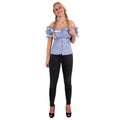 Tiroler Blouse Helga Blauw Wit Geblokt Vrouw