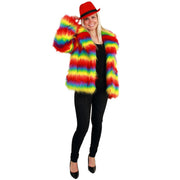 Op deze afbeelding zie je een Kostuums, van het merk PartyXplosion. Festival Bontjas Met Lang Haar Regenboog Vrouw