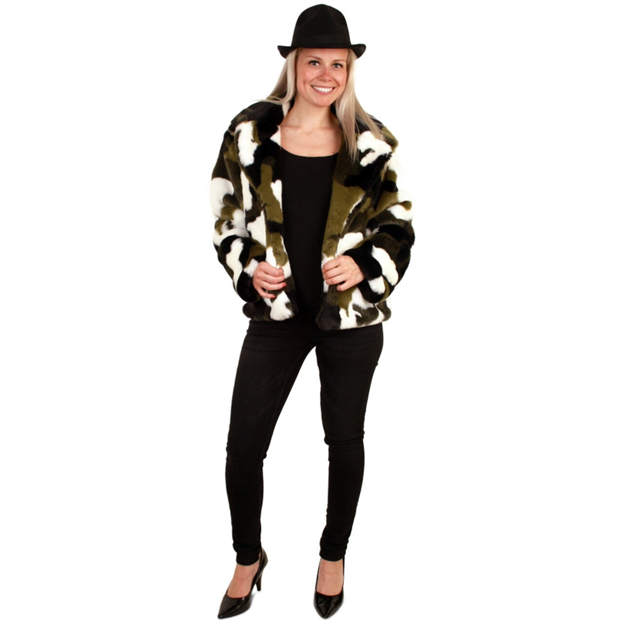 Op deze afbeelding zie je een Kostuums, van het merk PartyXplosion. Camouflage Bontjas Commando Poolstreken Vrouw