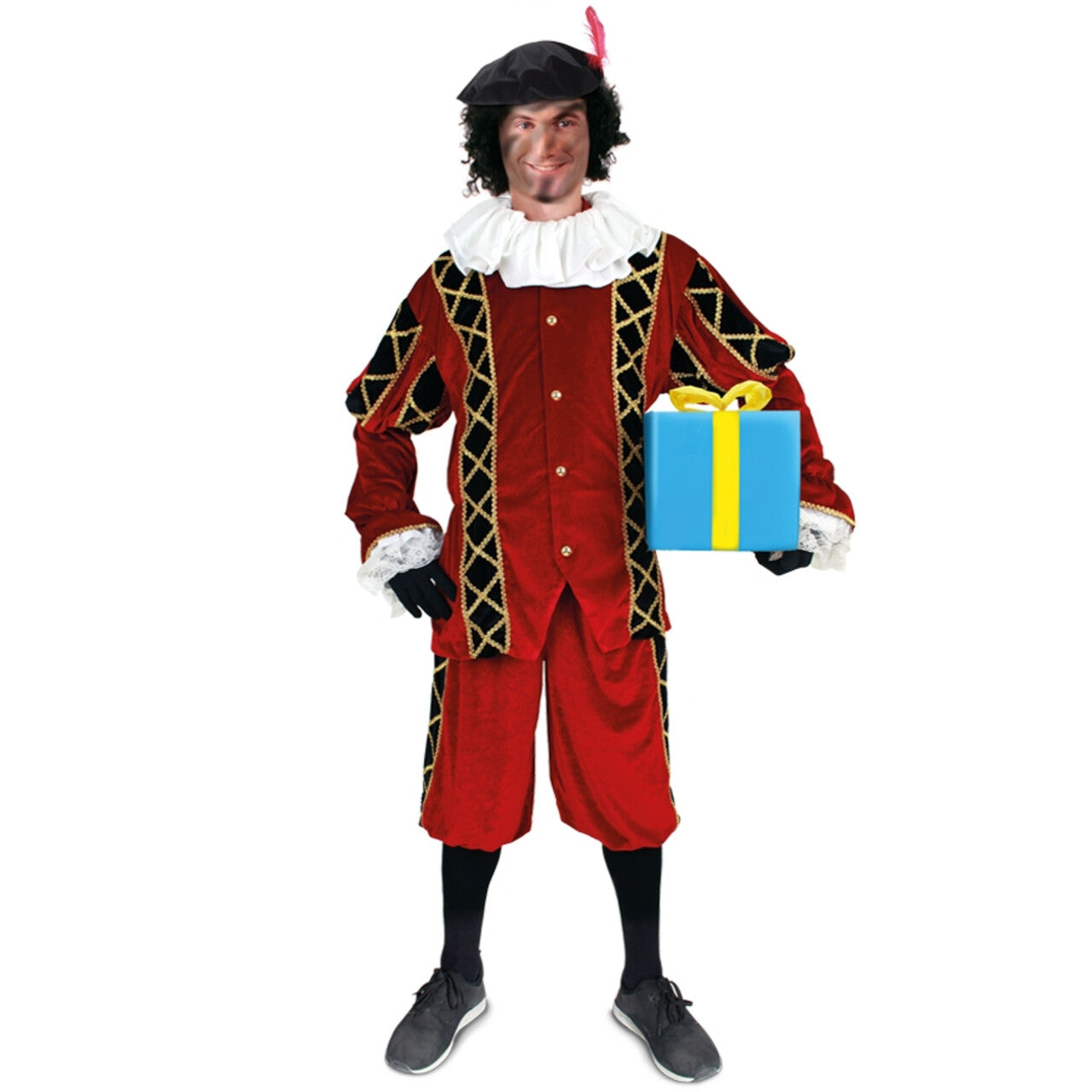 Op deze afbeelding zie je een Kostuums, van het merk PartyXplosion. Assistent Van Sinterklaas Piet Rood Zwart Pietenpak Kostuum