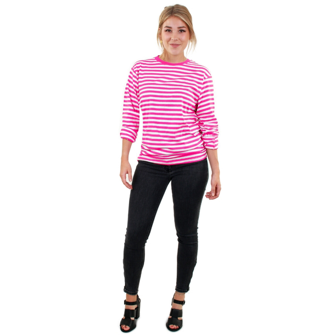 Op deze afbeelding zie je een Kostuums, van het merk PartyXplosion. Trui Roze Wit Gestreept Dorus Lange Mouwen Kind