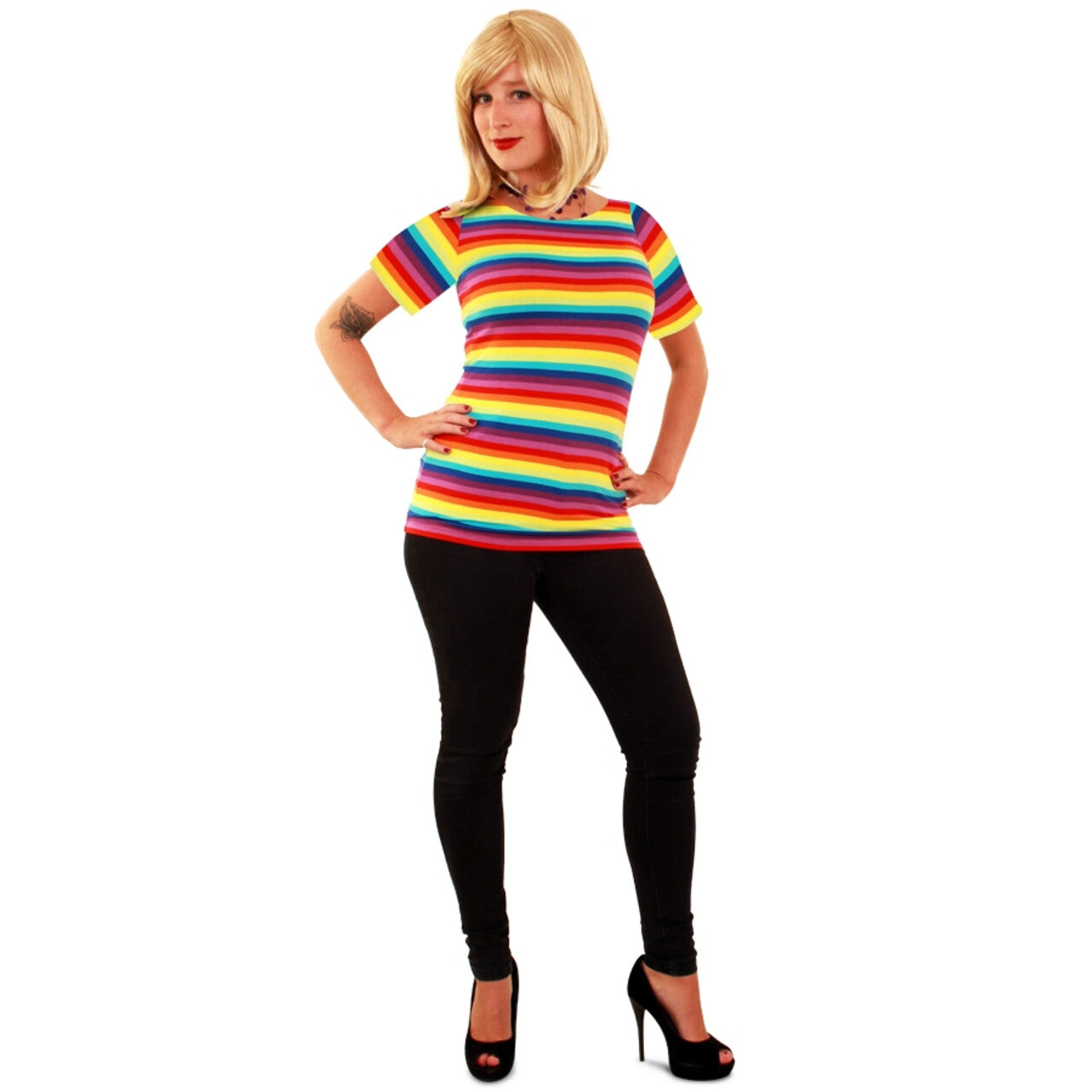 Op deze afbeelding zie je een Kostuums, van het merk PartyXplosion. T-Shirt Regenboog Zomers Festival Vrouw