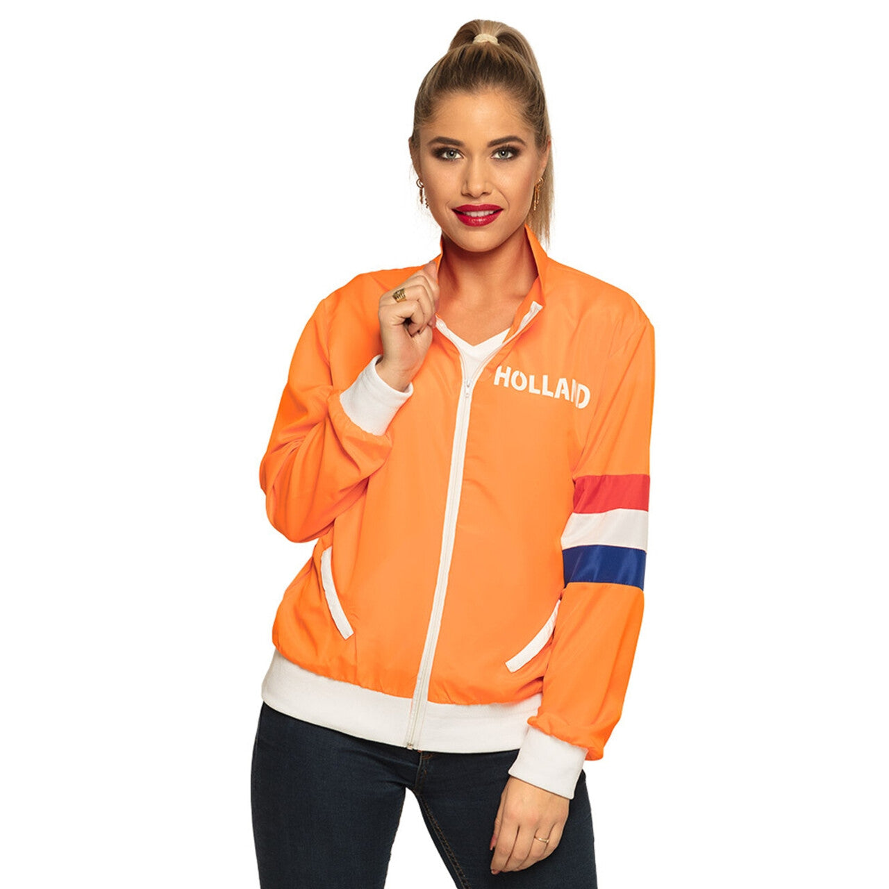 Op deze afbeelding zie je een Kostuums, van het merk PartyXplosion. Hup Holland Hup Trainingsvest Met Zakken Dames Vrouw
