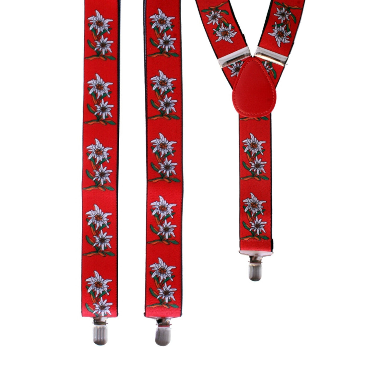 Op deze afbeelding zie je een Accessoires, van het merk PartyXplosion. Bretel Tiroler Rood Met Bloemen