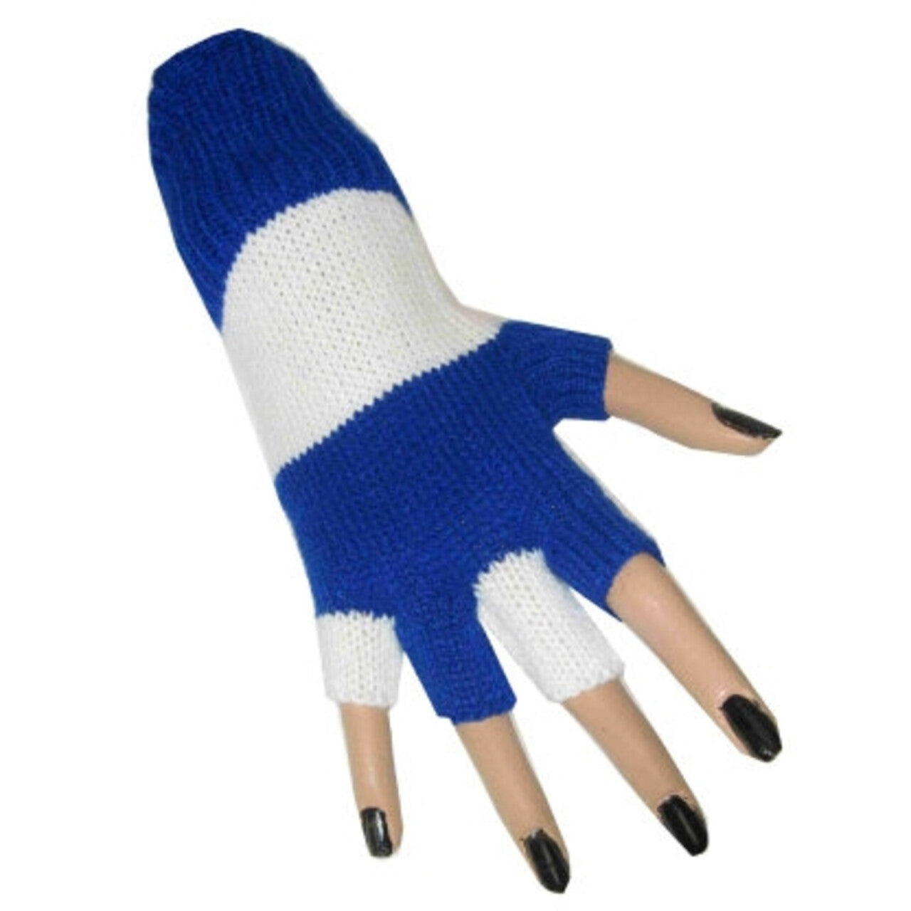 Op deze afbeelding zie je een Accessoires, van het merk PartyXplosion. Vingerloze Handschoenen Blauw / Wit