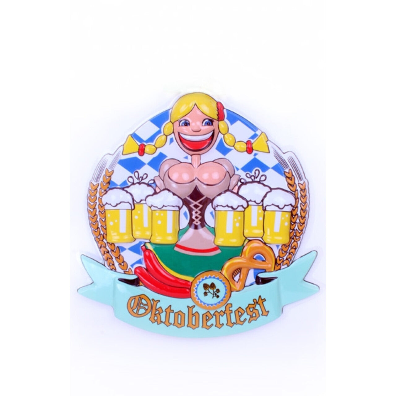 Op deze afbeelding zie je een Decoratie, van het merk PartyXplosion. Wanddeco Oktoberfest Vrouw Met Bier
