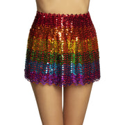 Op deze afbeelding zie je een Kostuums, van het merk PartyXplosion. Minirok Ieniemienie Regenboog Pailletten Vrouw