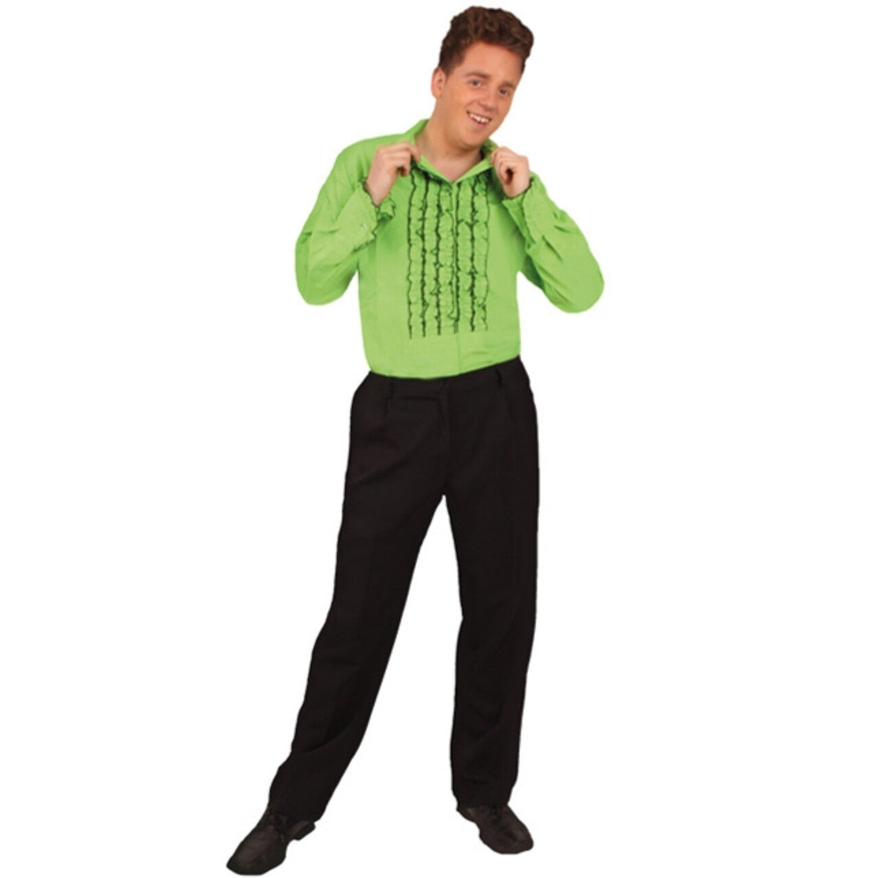 Op deze afbeelding zie je een Kostuums, van het merk PartyXplosion. Rouches Blouse Groen Koen Man