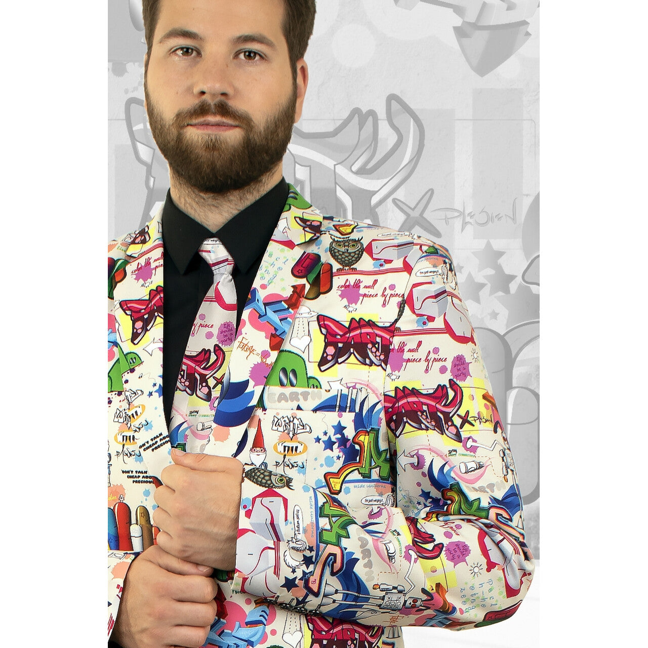 Op deze afbeelding zie je een Kostuums, van het merk PartyXplosion. Graffiti Artiest 3delig Man Kostuum