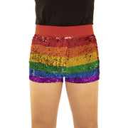 Op deze afbeelding zie je een Kostuums, van het merk PartyXplosion. Hotpants Glitter Regenboog Hanne Vrouw
