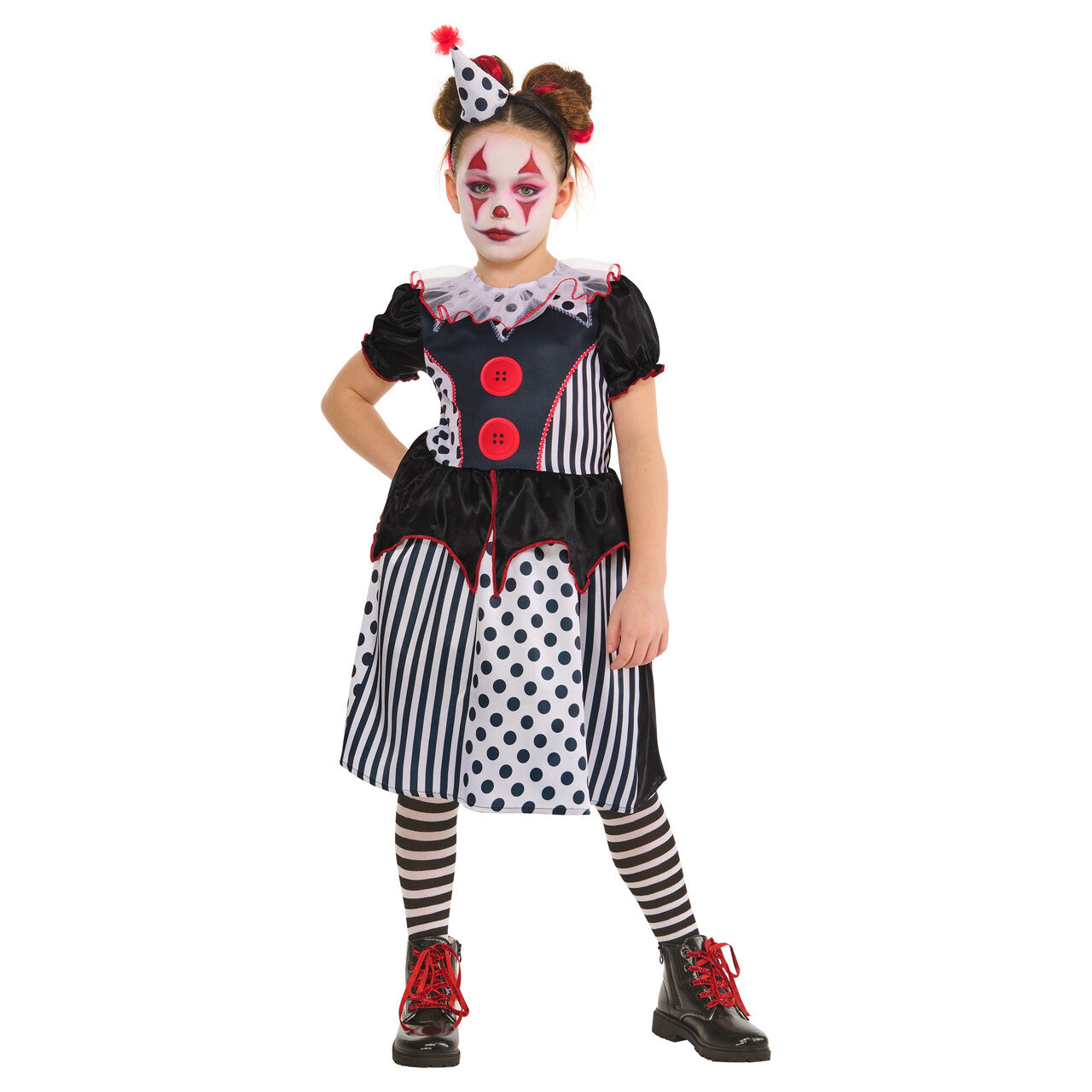 Op deze afbeelding zie je een Kostuums, van het merk Rubies. Monochrome Clown Meisje Kostuum