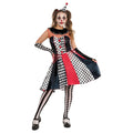 Monochrome Harlequin Clown Vrouw Kostuum