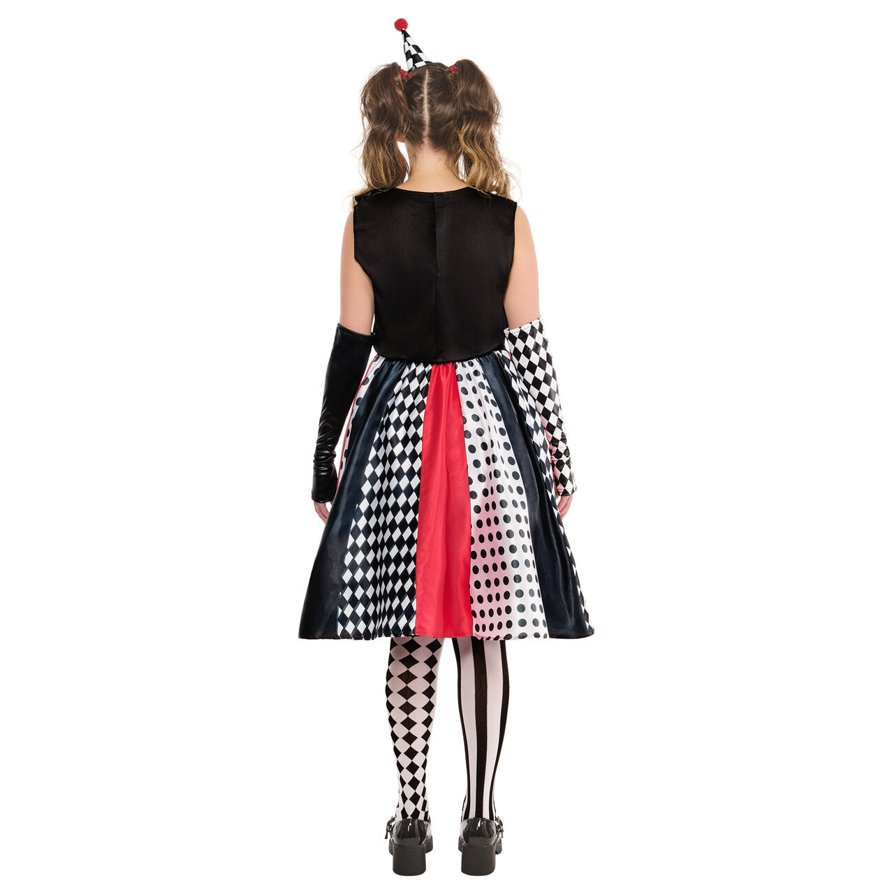 Op deze afbeelding zie je een Kostuums, van het merk Rubies. Monochrome Harlequin Clown Vrouw Kostuum