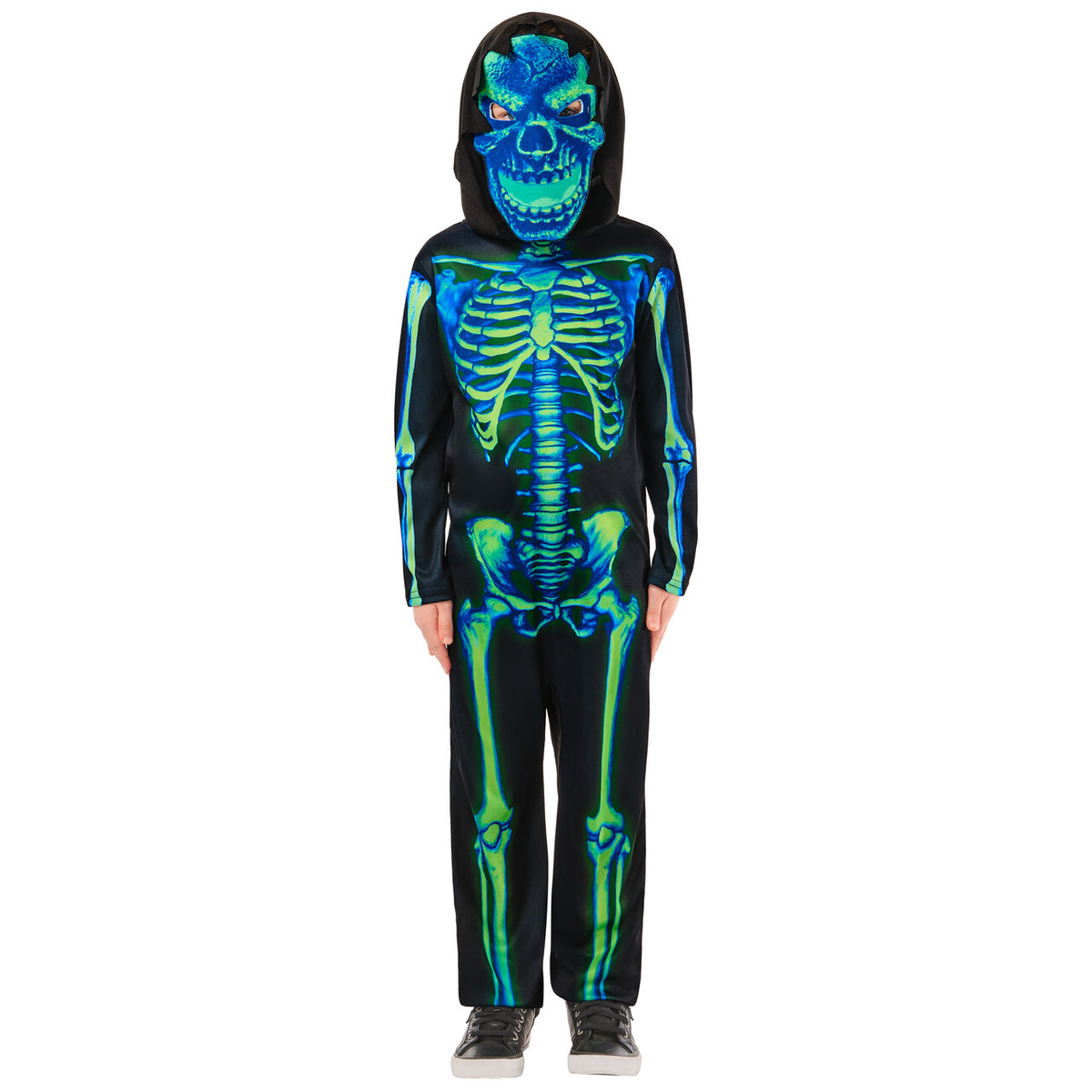 Op deze afbeelding zie je een Kostuums, van het merk Rubies. Neon Green Skeleton Jongen Kostuum