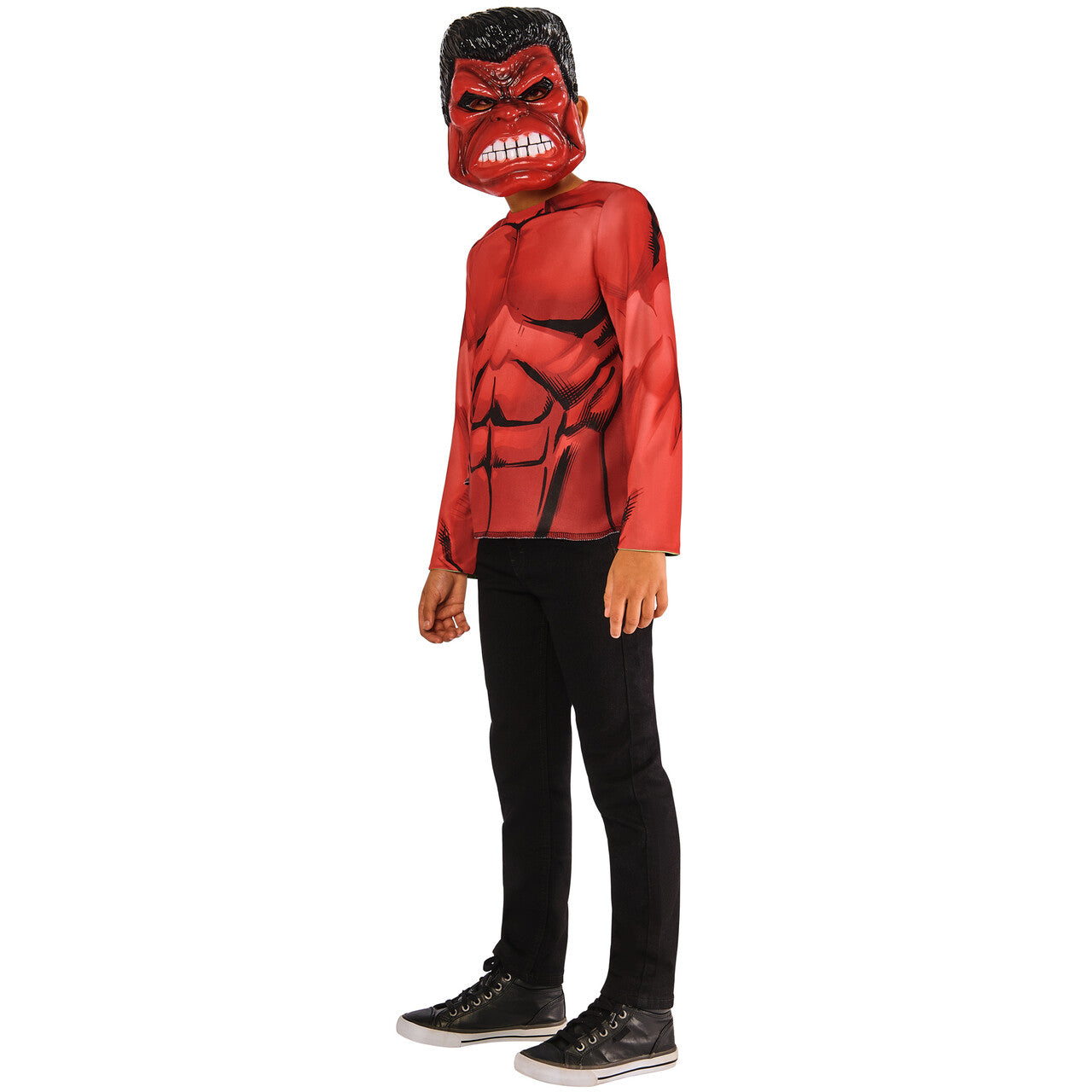 Op deze afbeelding zie je een Kostuums, van het merk Rubies. Marvel™ Hulk Omkeerbare Top Met 2 Maskers Jongen Kostuum