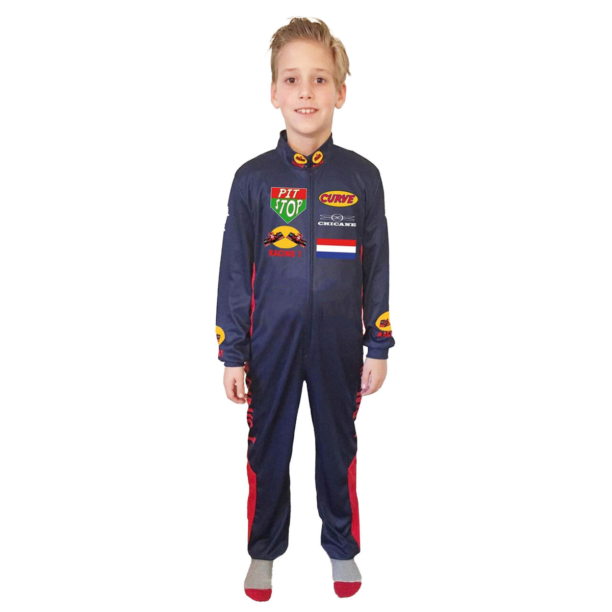 Op deze afbeelding zie je een Kostuums, van het merk Rubies. Formule 1 Coureur Jongen Kostuum