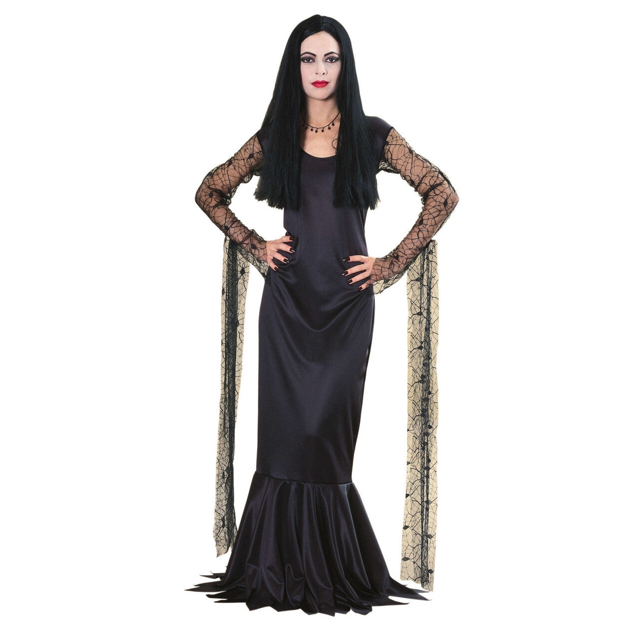 Op deze afbeelding zie je een Kostuums, van het merk Rubies. Mortified Morticia Addams Vrouw Kostuum