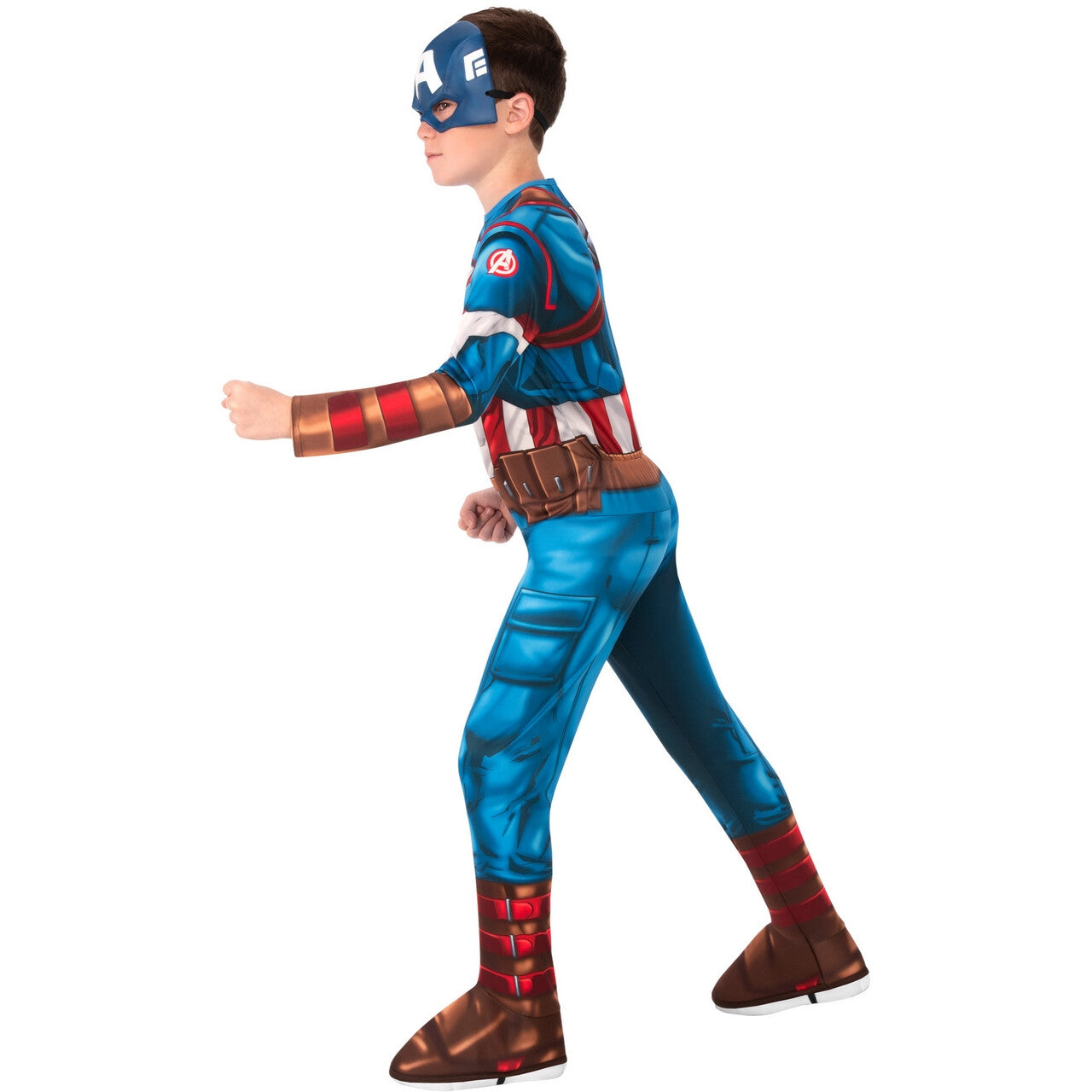 Op deze afbeelding zie je een Kostuums, van het merk Rubies. Superheld Captain America Deluxe Kind Kind Kostuum