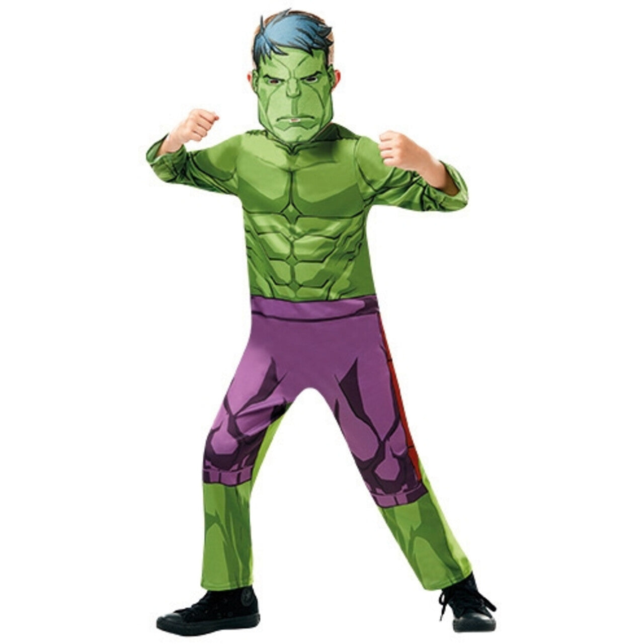 Op deze afbeelding zie je een Kostuums, van het merk Rubies. Supersterke Groene Hulk Avengers Assemble Kind Kostuum