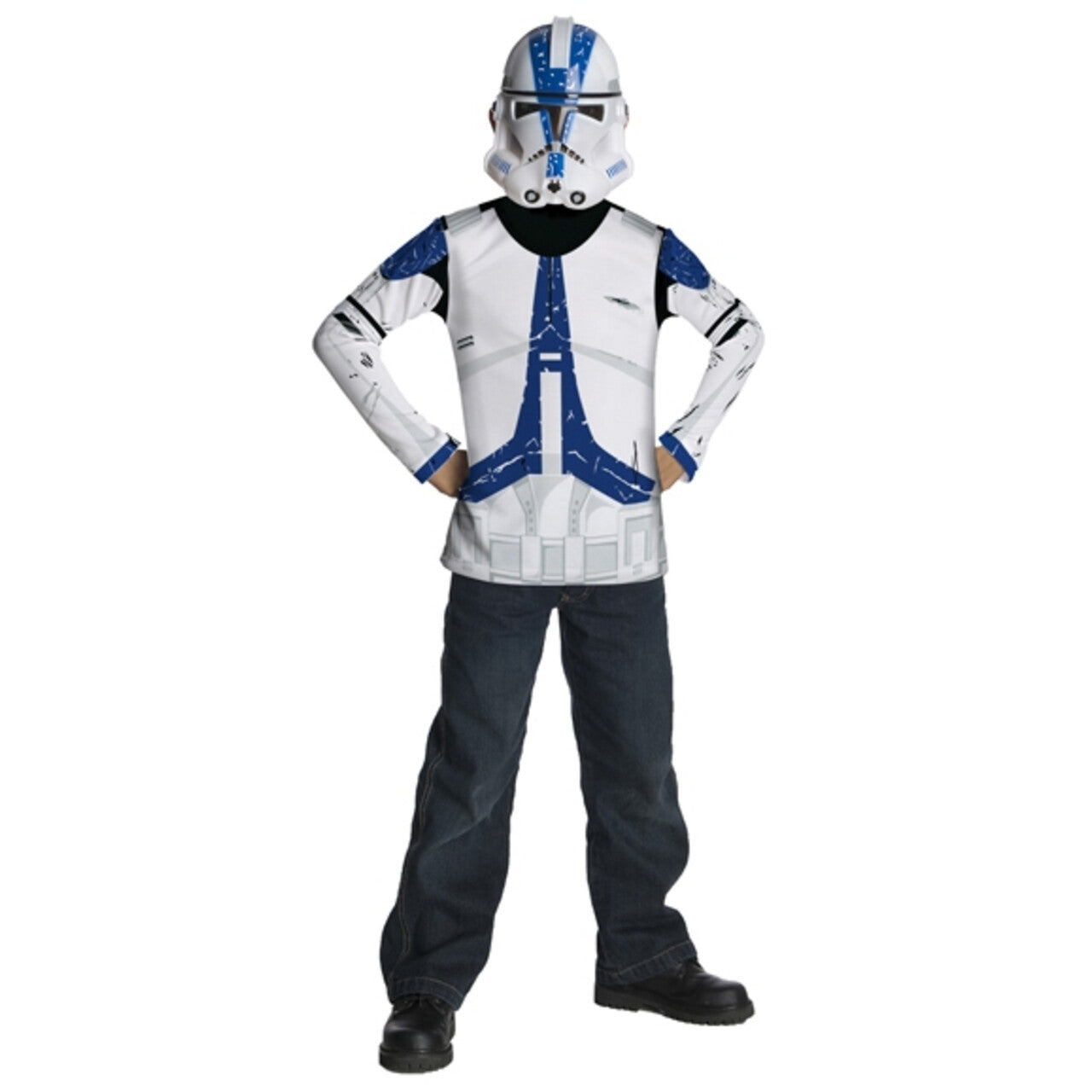 Op deze afbeelding zie je een Kostuums, van het merk Rubies. Clonetrooper Star Wars Masker En Shirt Kind