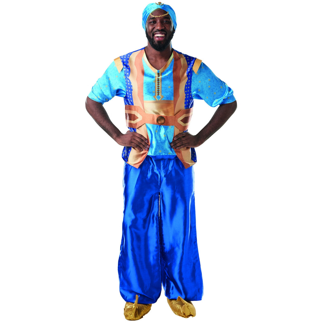 Op deze afbeelding zie je een Kostuums, van het merk Rubies. Aladdin Geest In De Fles Genie Man Kostuum