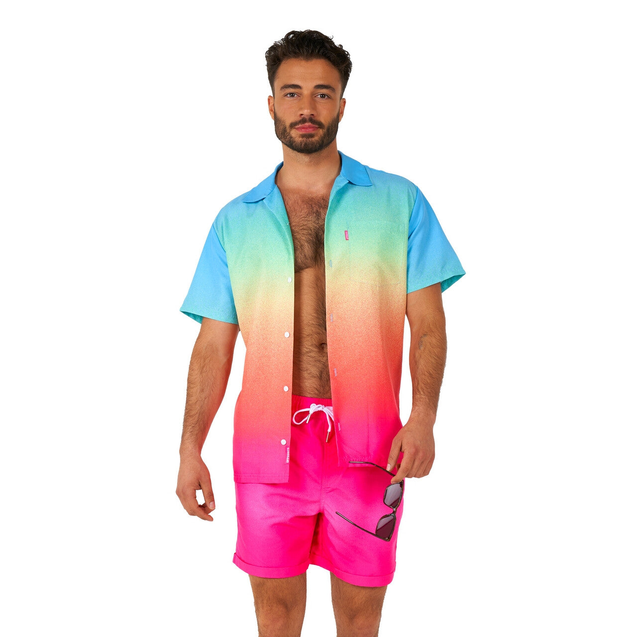 Op deze afbeelding zie je een Kostuums, van het merk Opposuits. Funky Rainbow Fade Man Kostuum