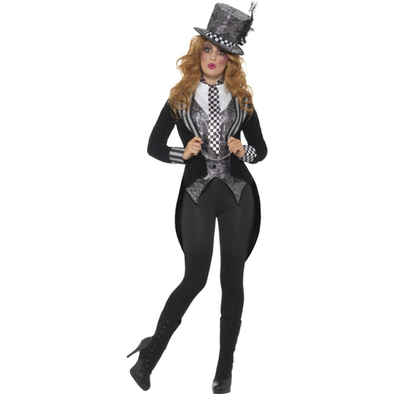 Op deze afbeelding zie je een Kostuums, van het merk Smiffy's. Donker Mad Hatter Vrouw Kostuum