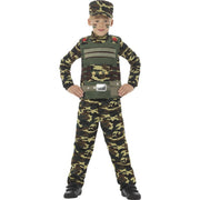 Op deze afbeelding zie je een Kostuums, van het merk Smiffy's. Camouflage Soldaat Tim Jongen Kostuum
