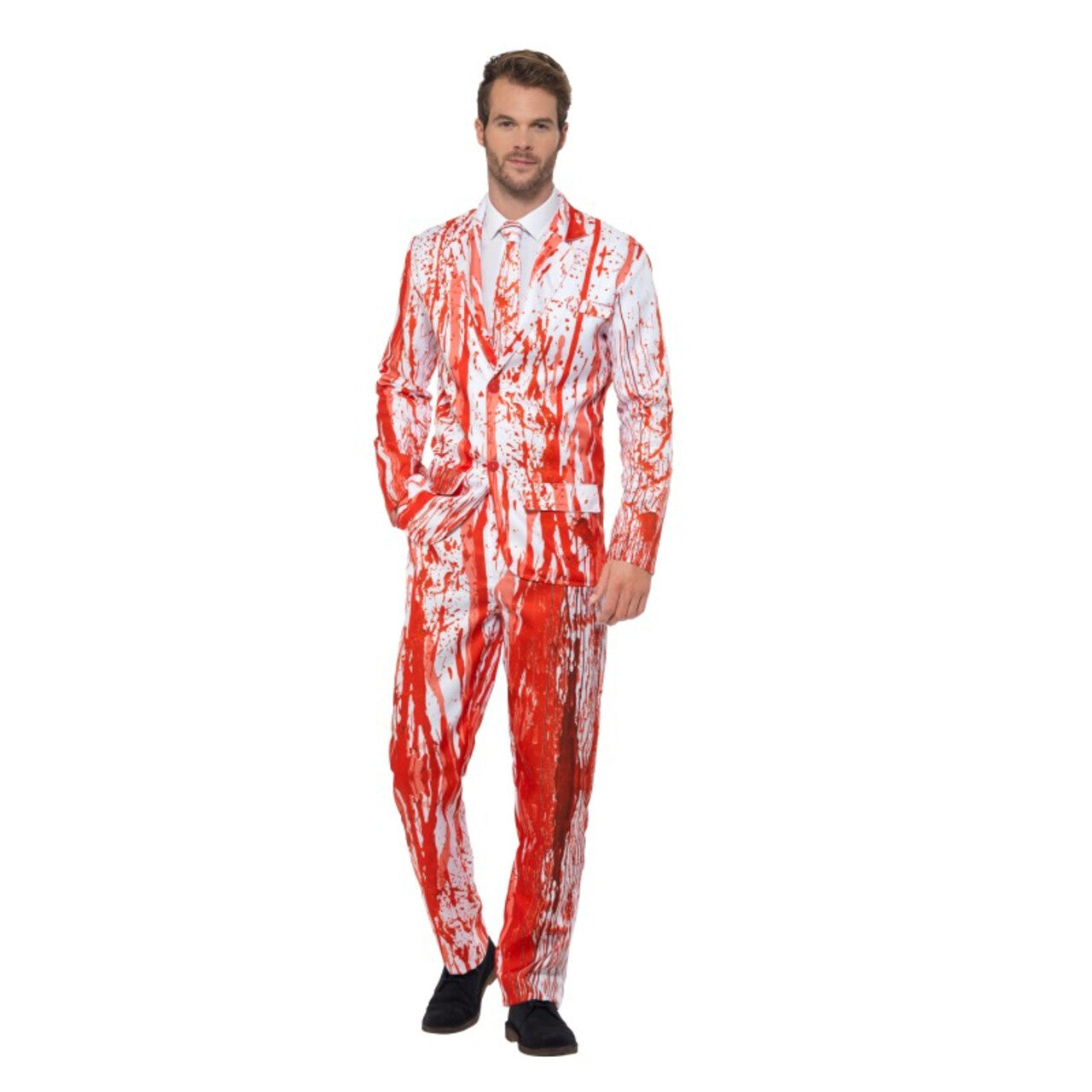 Op deze afbeelding zie je een Kostuums, van het merk Smiffy's. Doe Eens Wat Kalmer Aan Met De Ketchup Bloed Man Kostuum
