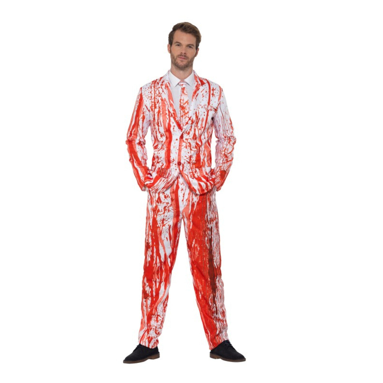 Op deze afbeelding zie je een Kostuums, van het merk Smiffy's. Doe Eens Wat Kalmer Aan Met De Ketchup Bloed Man Kostuum